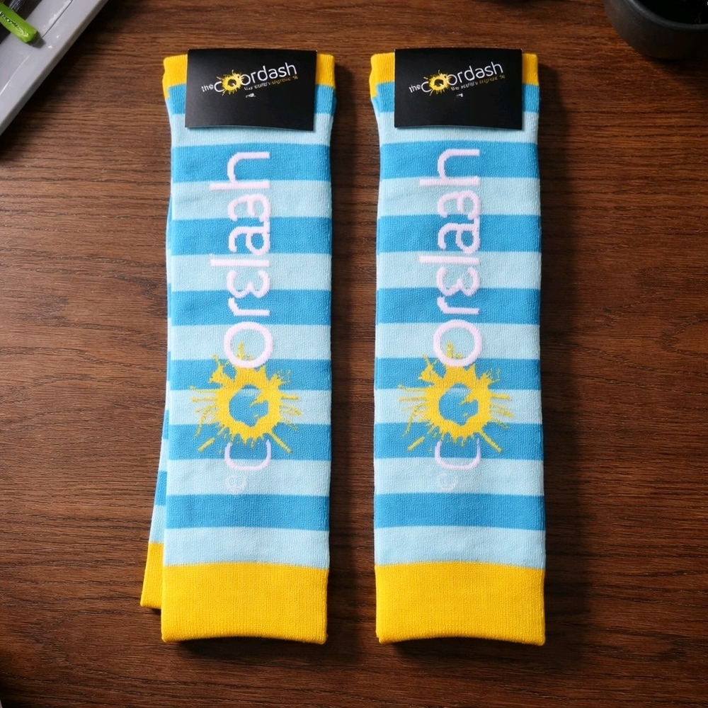 Lot of 2 pair Old School Yube Socks Colordash Blue & Yellow Striped Knee High